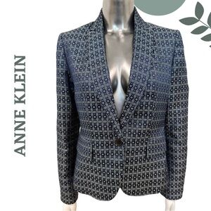 ANNE KLEIN Geometric Pattern Metallic Blazer Blue Green – Size 4